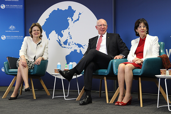 Their Excellencies, the Governor-General of Australia and Mrs Hurley, and DFAT Secretary, Ms Frances Adamson live online for the 2021 New Colombo Plan Scholarships announcement ceremony