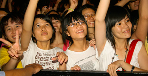 Crowd of young people with happy faces