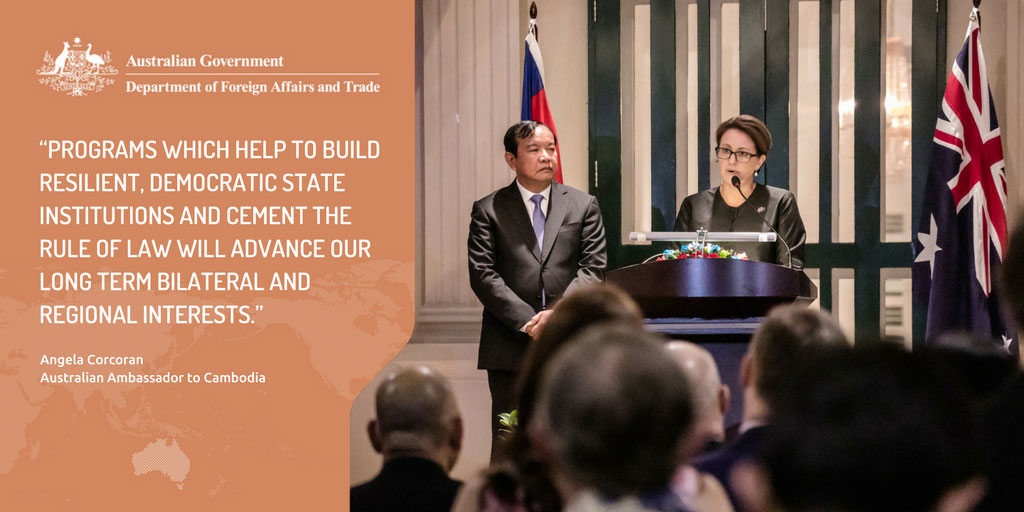 Photo of Angela Corcoran and quote: Programs which help to build resilient, democratic state institutions and cement the rule of law will advance our long term bilateral and regional interests.