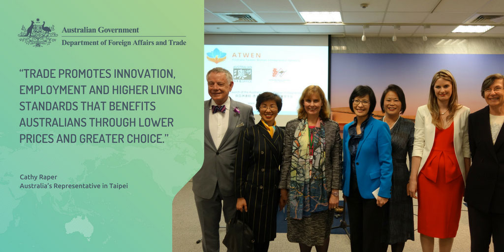 Photo of Cathy Raper and quote: Trade promotes innovation, employment and higher living standards that benefits Australians through lower prices and greater choice.