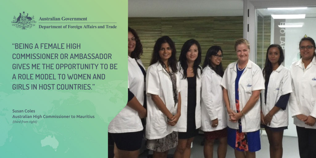 Photo of Susan Coles and quote: Being a female High Commissioner or Ambassador gives me the opportunity to be a role model to women and girls in host countries.