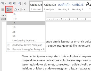 Screen shot showing how to change the paragraph spacing