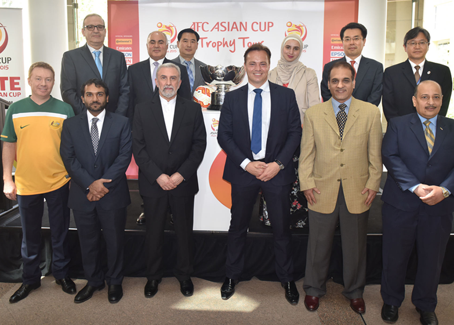 Photo caption: Diplomatic representatives at DFAT's RG Casey Building to celebrate the AFC Asian Cup