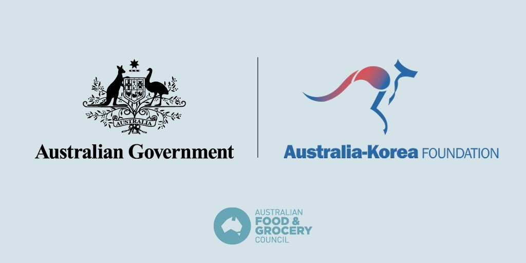 A logo of Australia Government, Australia-Korea Foundation and Australian Food & Grocery Council. 