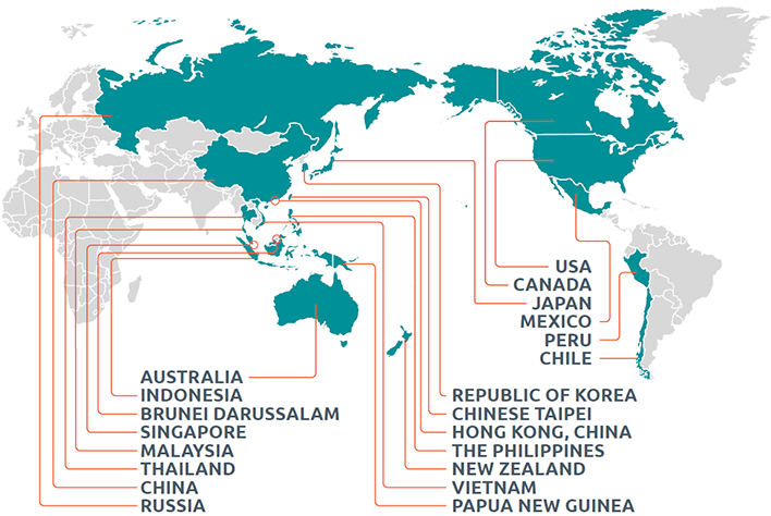 A map highlighting all APEC countries.