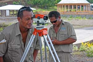 Photo of a student measuring the level of the groun