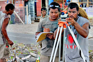 Photo of students measuring level ground in Samoa
