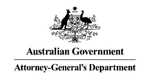 Logo of the Attorney General's Department, Australian coat of arms with words spelling out Australian Government, Attorney General's Department.