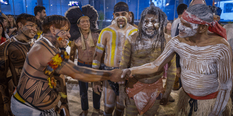 Aboriginal performing artists in traditional dress