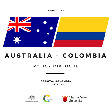 Logo with Australian and Colombian flag side by side with text Bogota, Colombia June 2019