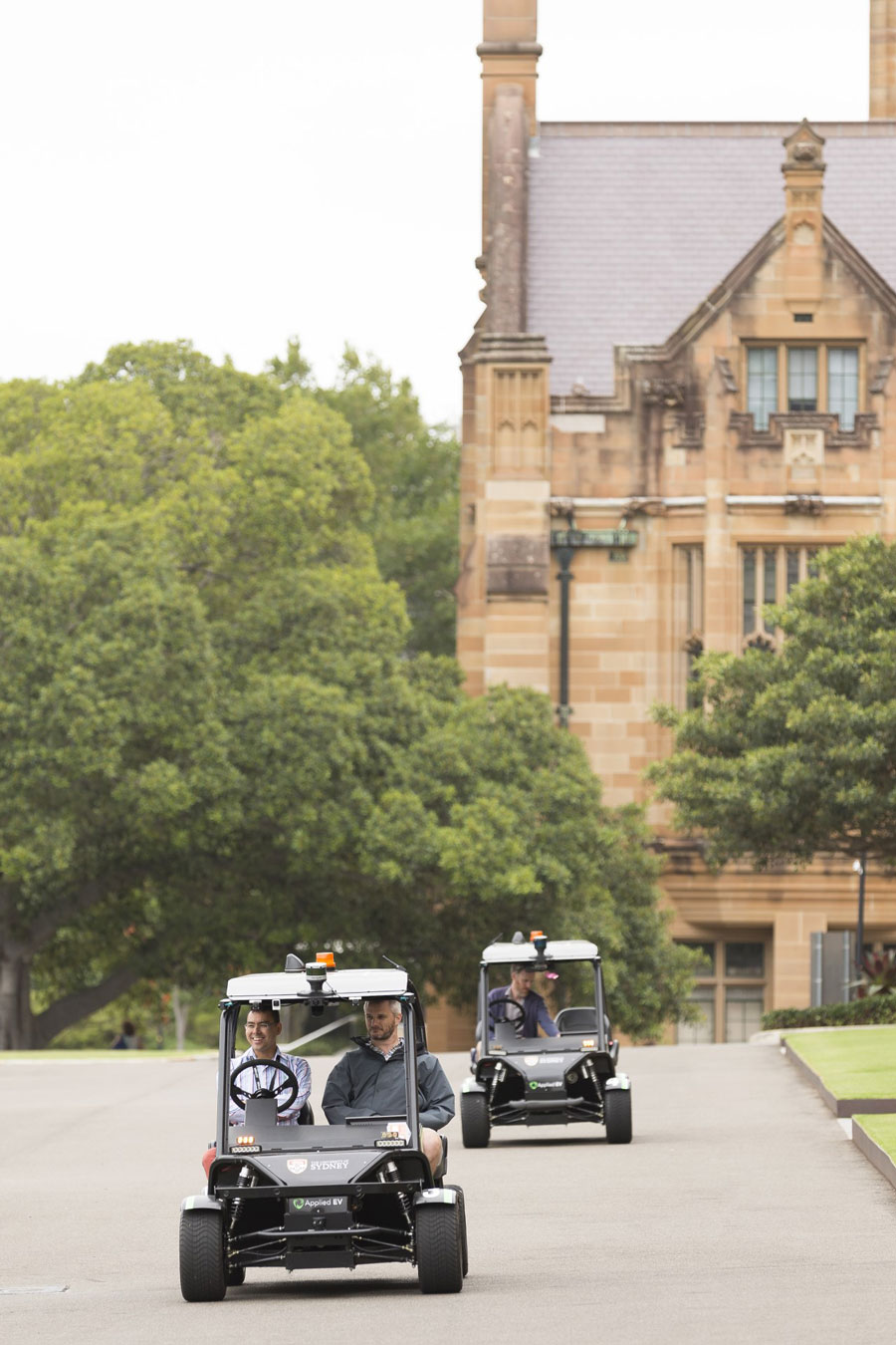 Photos of Autonomous vehicles in the University of Sydney campus.