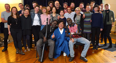 Creative Music Intensive cohort posing for photos