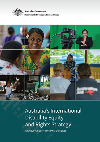 Cover of the publication: Australia’s International Disability Equity and Rights Strategy: Advancing equity to transform lives