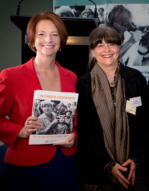 Prime Minister Julia Gillard and Mrs Gabi Hollows at the book launch