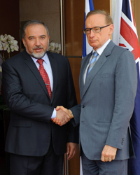 Senator Carr meets with Israel's Foreign Minister Avigdor Liberman at the Ministry of Foreign Affairs in Jerusalem