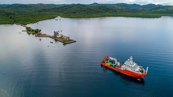 Large ship near a island