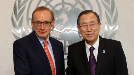 Minister Carr in talks with UN Secretary-General Ban ki-Moon at the United Nations, New York, March 20 2013. Photo: Trevor Collens.