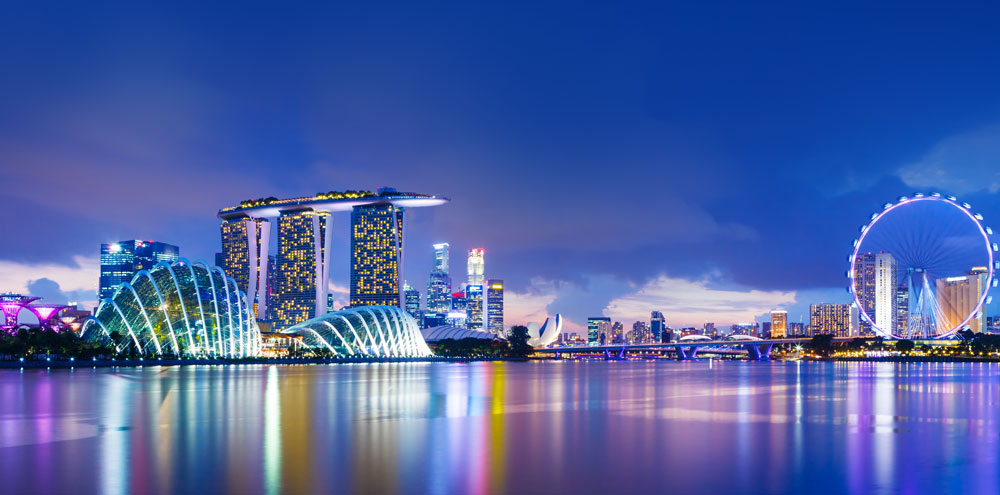 Decorative image of Singapore landscape and skyscrapers.