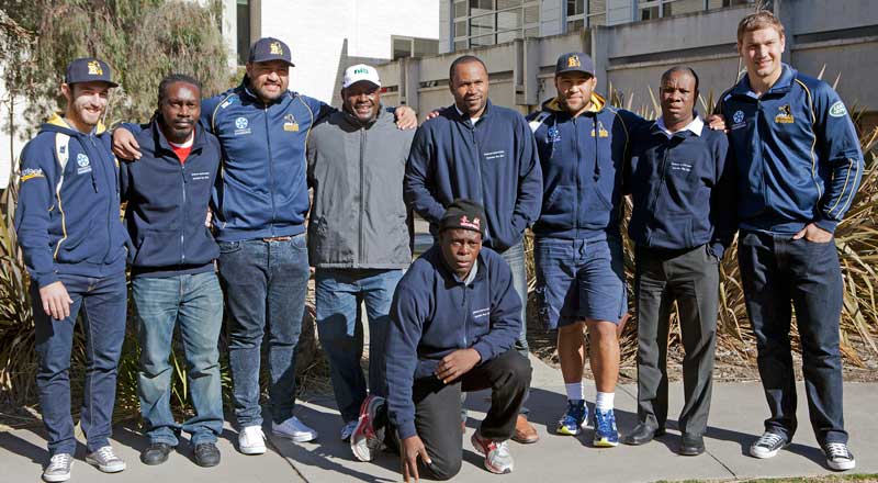 Photo of Caribbean sporting officials meeting some University of Canberra Brumbies players