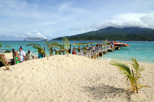 Carnival cruise passengers arrive on Mystery Island, Vanuatu