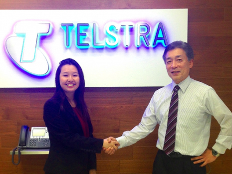 Caroline Yun with Hediki Wachi at Telstra Japan.