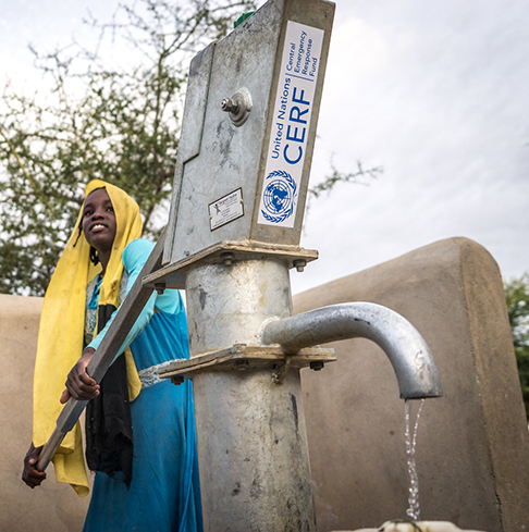 Woman using water pump provided by CERF