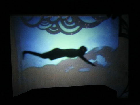 Shadow shape of a man floating