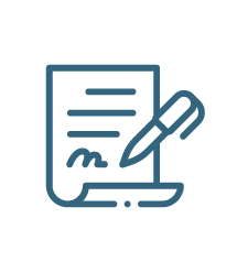 Icon of a pen writing on a piece of paper