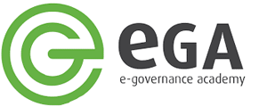 E-Governance Academy logo. Circle logo on left with EGA abbreviation on the right.