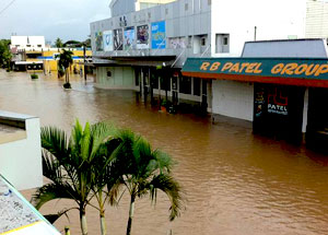 Flooded street in Fijian town.