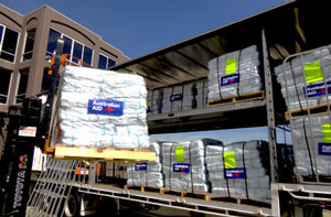 Goods being loaded onto truck.