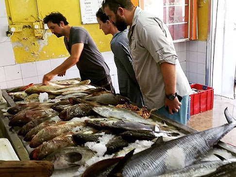 Dead fish on display at a fish market