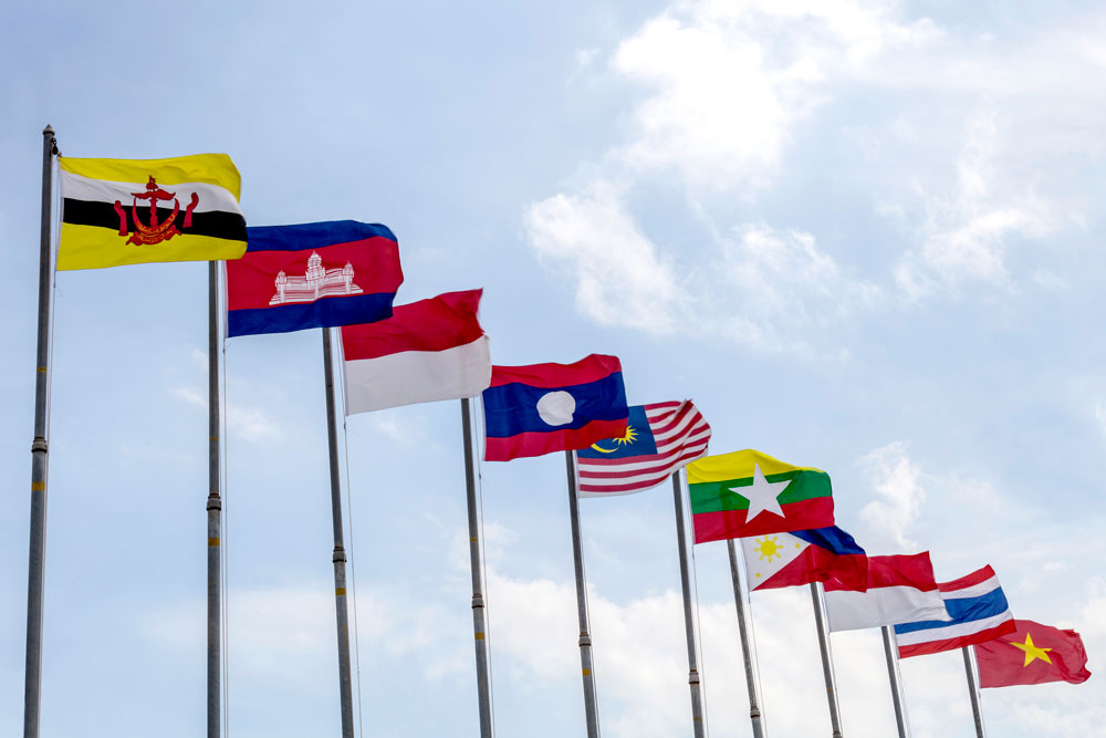Photo of flags of the nations of ASEAN.