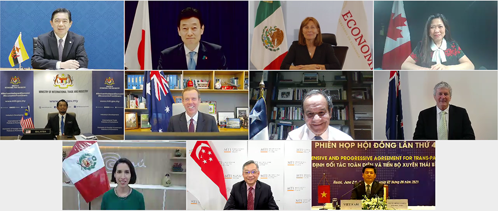 Zoom meeting screen shot of Ministers on the fourth CPTPP commission meeting