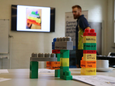 Photo of lego block with words on them.
