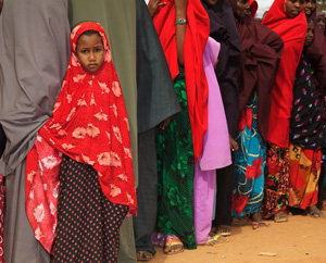 Women and children queueing