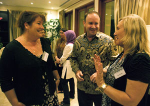 BRIDGE teachers Melinda Douglas and Kathy McVeigh chat to the Australian Ambassador in Jakarta