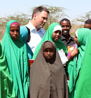 Mr Marles talking to a group of schoolgirls