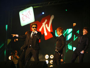 Super Junior performing on stage