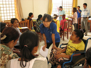 Channtey Heng, Senior Program Officer at the Cambodian Disabled People’s Organization, co-facilitating a pilot workshop on community training tools to challenge discrimination against women with disability.