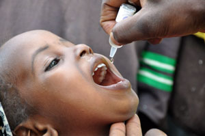 A child receiving the polio vaccine