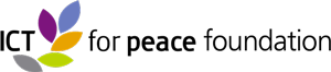  ICT4Peace Foundation logo. Logo of letters I C T followed by an olive branch with coloured leafs and words ‘for peace foundation’
