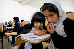 Two girls from Afghanistan at school