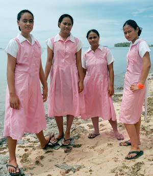 Female students on the beach