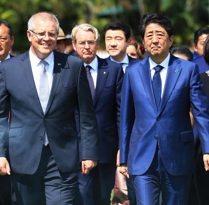 The Hon Scott Morrison MP, Prime Minister of Australia, and His Excellency Shinzo Abe, Prime Minister of Japan, during a visit to Darwin on 16 November 2018.