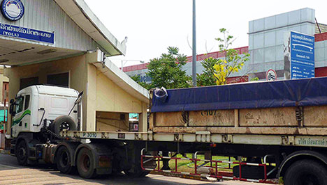 A truck entering a checkpoint at a border