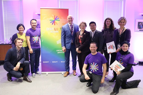 DFAT staff wearing purple