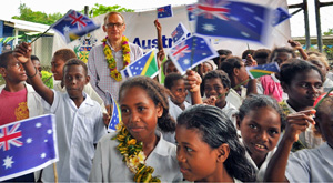 Children celebrating the malaria announcement made by Australian Foreign Minister Bob Carr