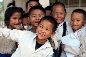 Students in Laos after a busy day at school.