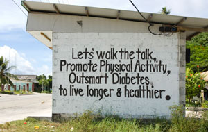 Diabetes health promotion message written on the side of a building